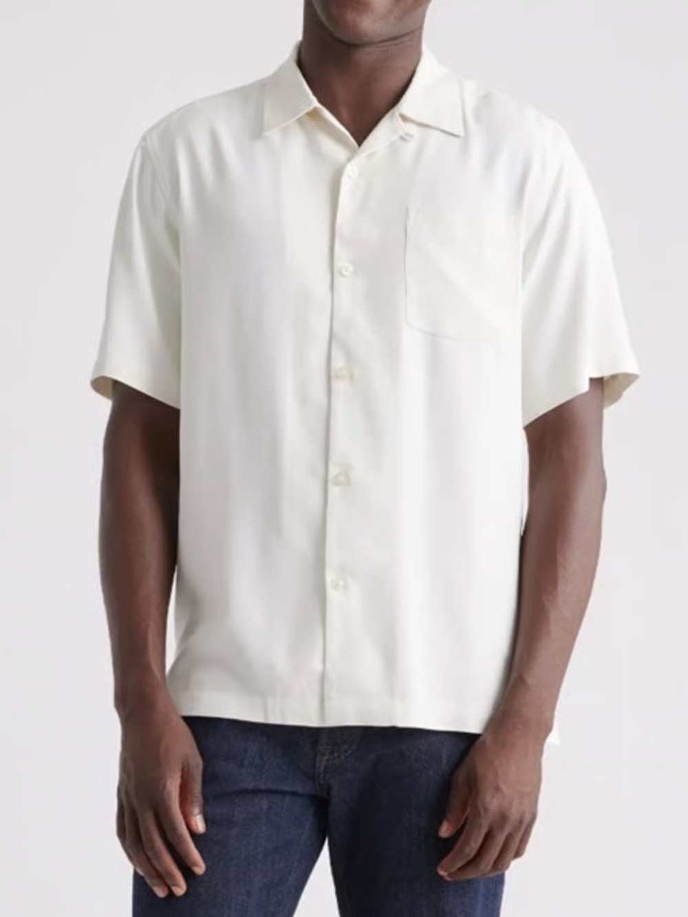 Quince 100% Silk Twill Short Sleeve Camp Shirt in White M Cream White